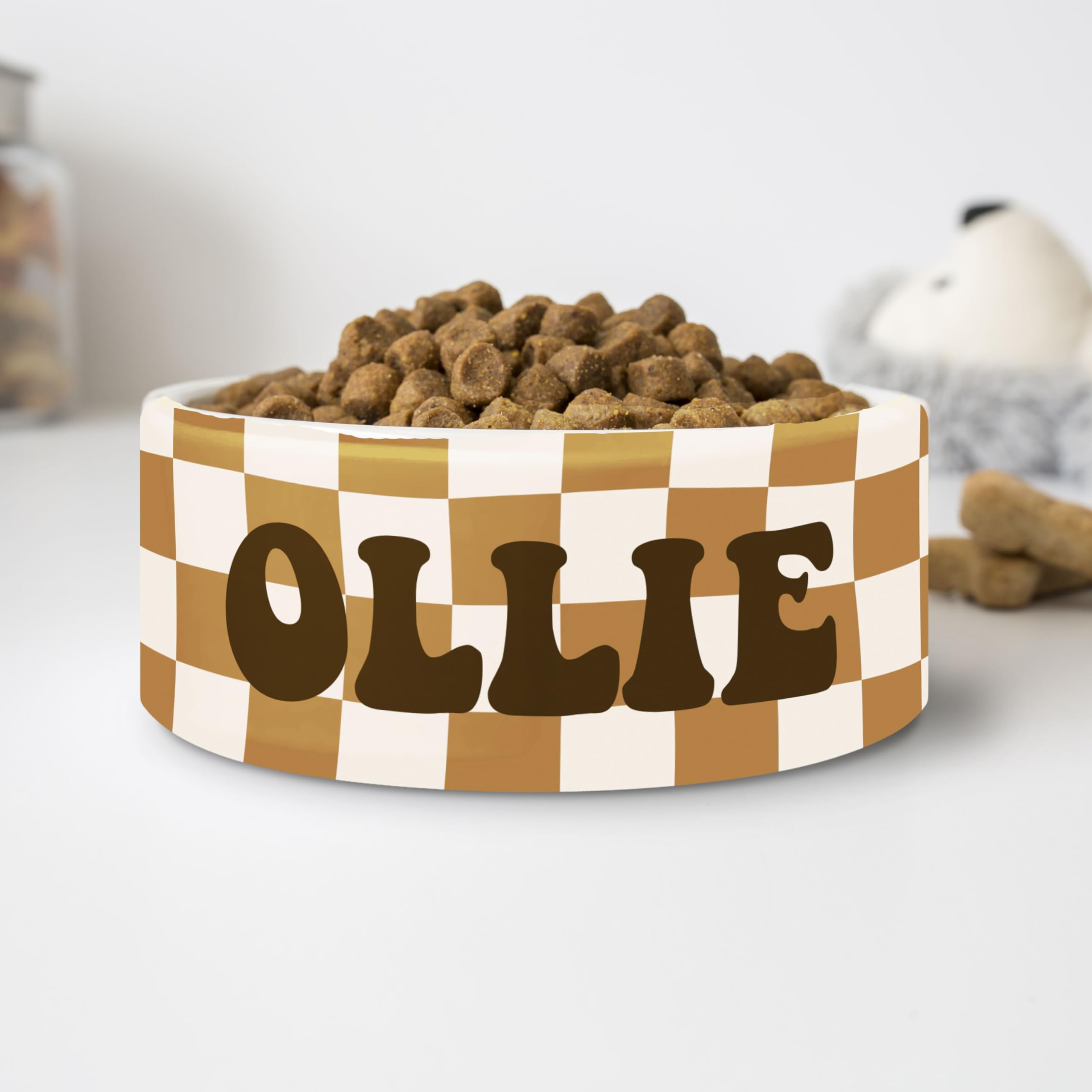 Amazon.com: Retro Checkered Custom Dog Food Bowl Ceramic Pet Food
